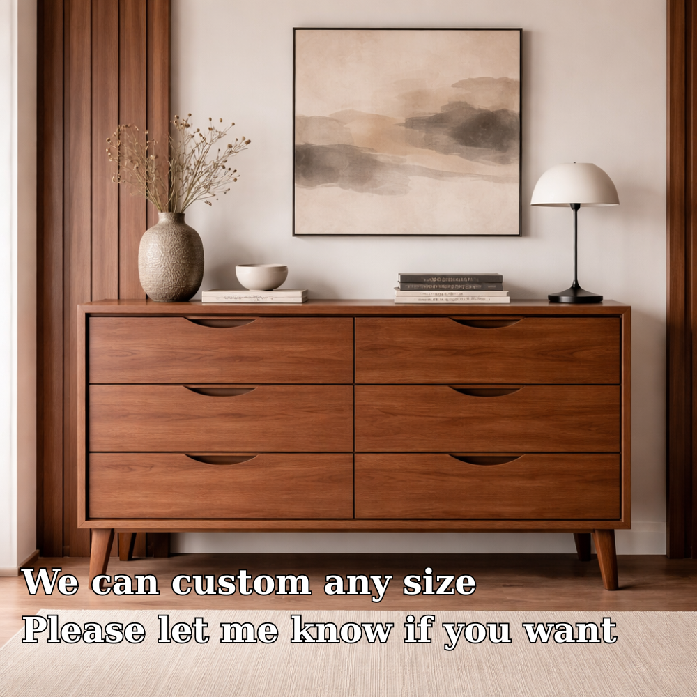 Solid Wood Console Cabinet with 6 Drawers – Modern Mid-Century Storage Sideboard - view 5 of 7