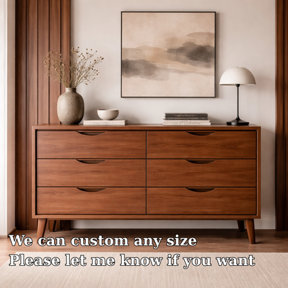 Solid Wood Console Cabinet with 6 Drawers – Modern Mid-Century Storage Sideboard - view 5 of 7