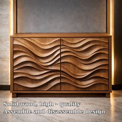 Wave-Pattern Solid Wood Console Cabinet - Modern Home Storage - view 5 of 7