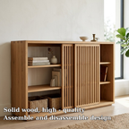 Solid Oak Console Cabinet with Sliding Slatted Doors – Modern Storage Sideboard - view 5 of 7