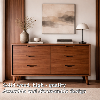 Solid Wood Console Cabinet with 6 Drawers – Modern Mid-Century Storage Sideboard - view 6 of 7