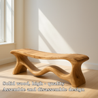 Modern Solid Wood Bench with Artistic Wave Base – Minimalist Wooden Bench - view 6 of 7