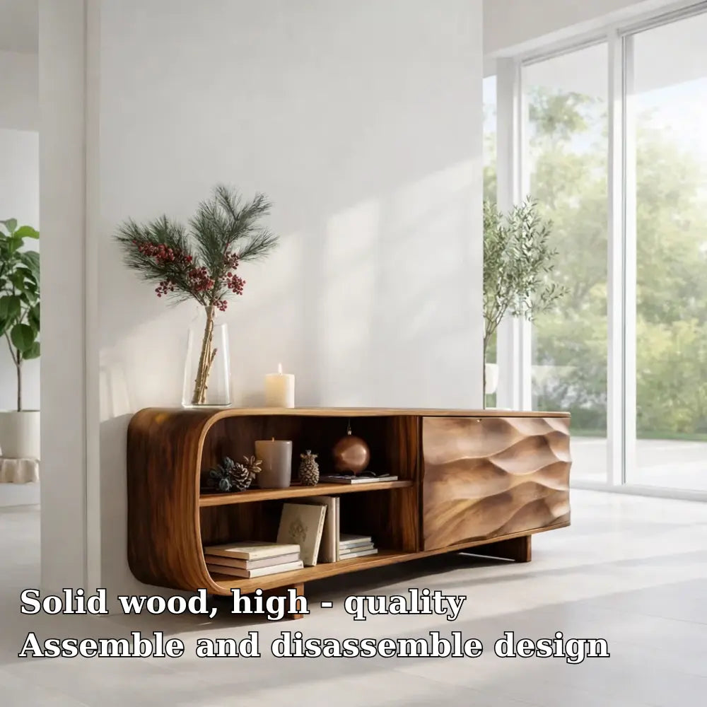 Modern Console Table with Curved Frame & Carved Front Panel - view 5 of 7