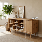 Solid Oak Console Cabinet with Shelves & Door – Modern Storage Sideboard Table - view 7 of 7