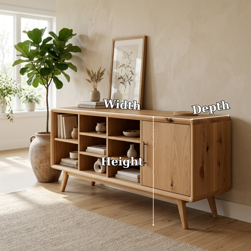 Solid Oak Console Cabinet with Shelves & Door – Modern Storage Sideboard Table - view 7 of 7