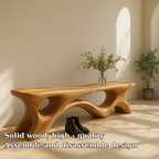 Solid Wood Entryway Bench with Sculptural Base – Modern Organic Wooden Bench - view 6 of 7