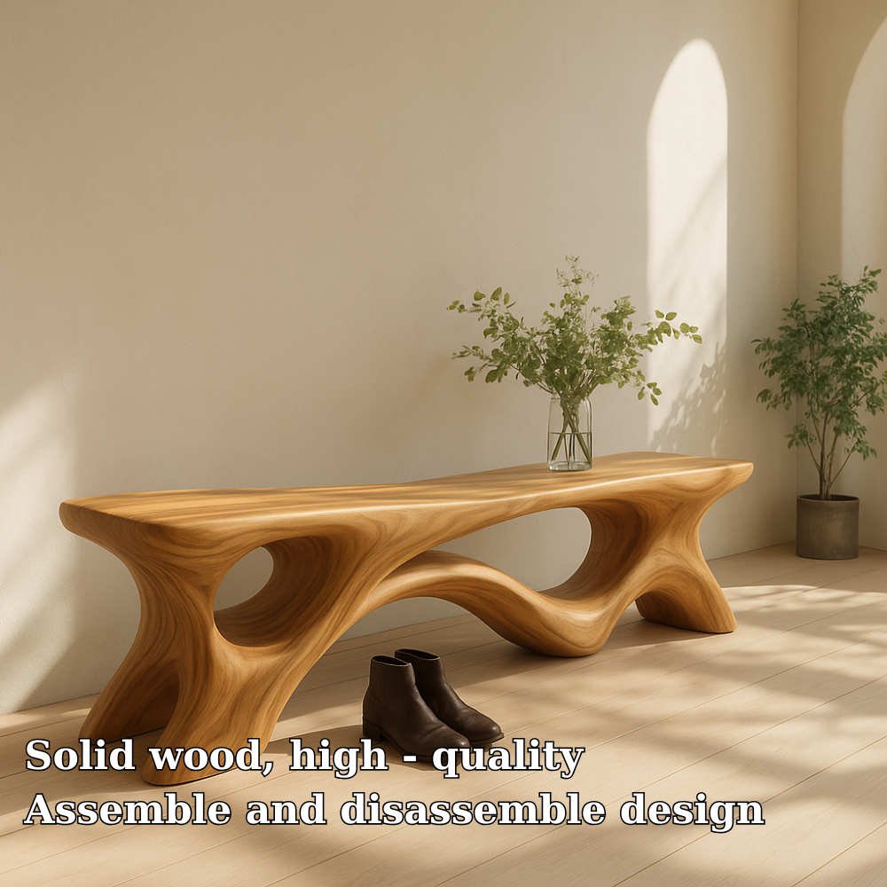 Solid Wood Entryway Bench with Sculptural Base – Modern Organic Wooden Bench - view 6 of 7