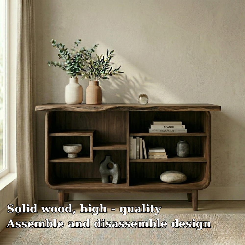 Solid Wood Console Cabinet with Open Shelves – Modern Rustic Storage Sideboard - view 6 of 7