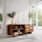 Solid Wood Sideboard Console with Wave Carved Door & Open Shelf Storage - view 5 of 7