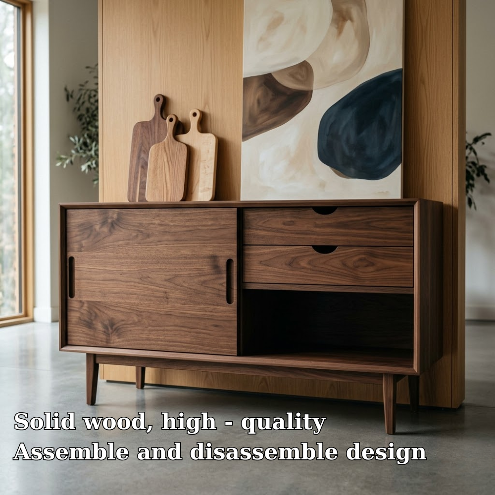 Mid Century Solid Wood Console Cabinet with Sliding Door and Drawers - view 5 of 7