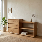 Solid Oak Console Cabinet with Drawers & Open Shelves – Modern Storage Sideboard - view 1 of 7