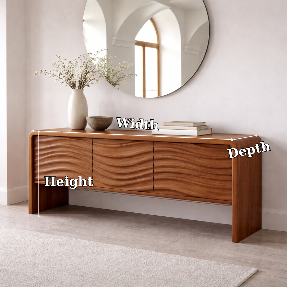 Solid Wood Console Table with Curved Frame and Wave Front – Modern Sideboard - view 7 of 7