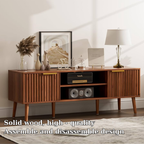 Mid Century Wood Sideboard Cabinet with Slatted Doors & Media Storage Shelf - view 5 of 7