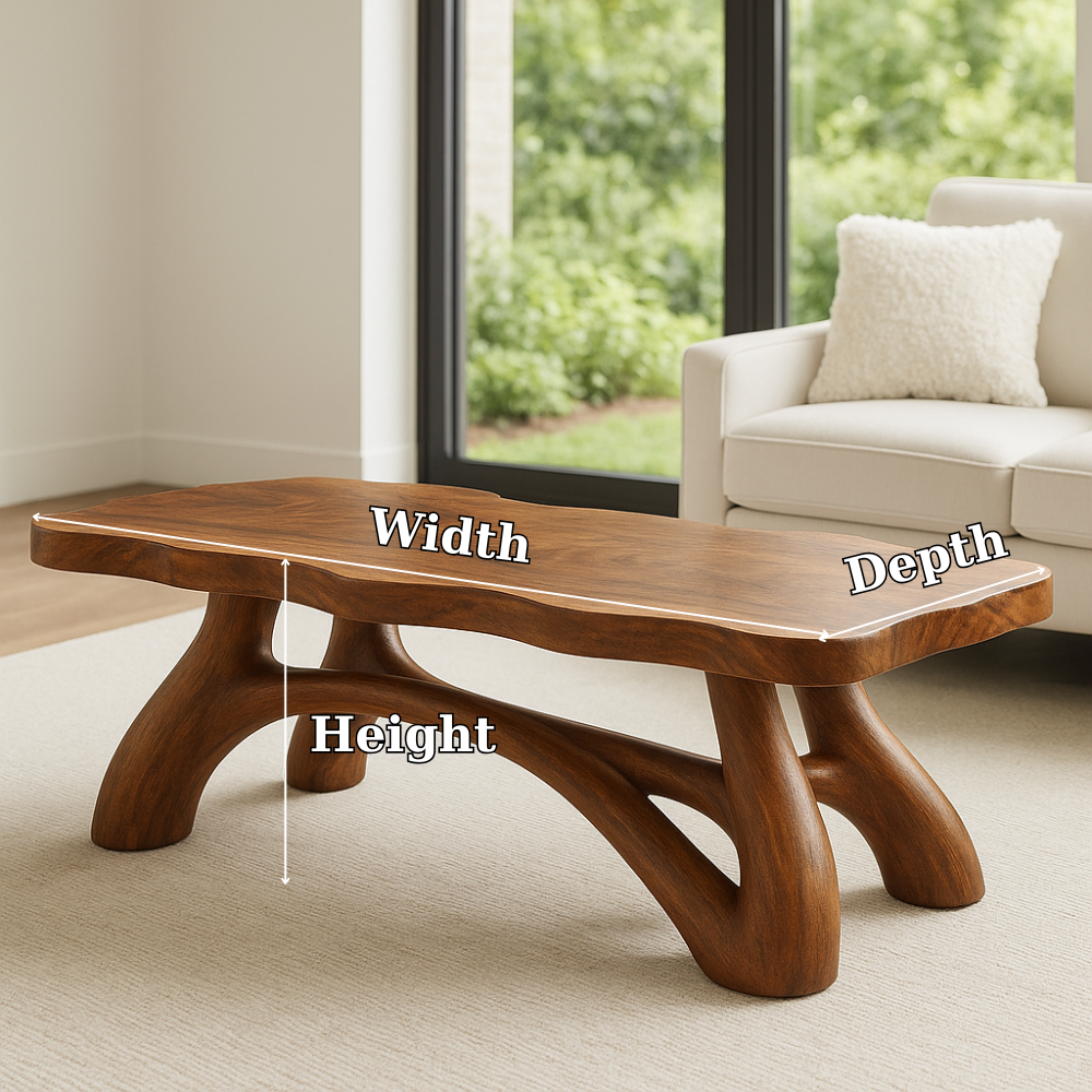 Solid Wood Coffee Table with Sculptural Curved Legs – Modern Living Room Table - view 7 of 7
