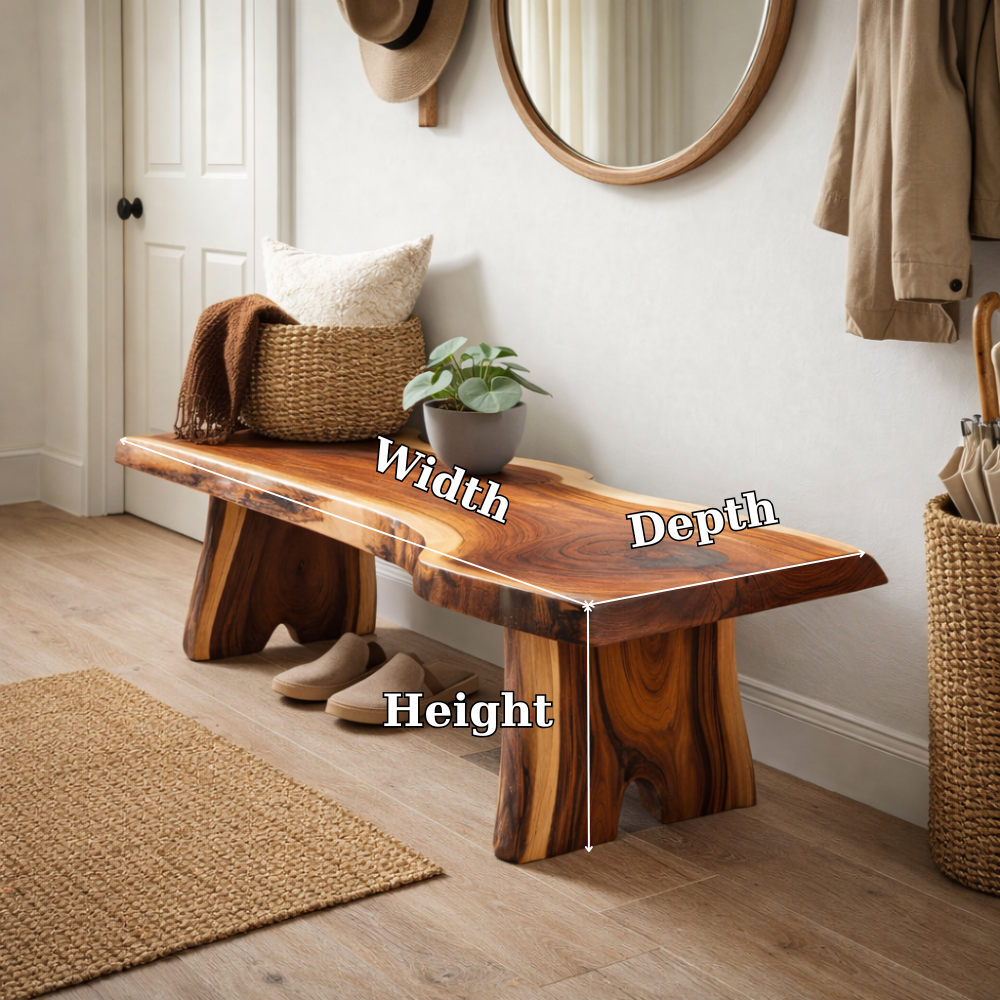 Live Edge Entryway Bench | Solid Wood Hallway Bench with Natural Finish - view 6 of 7
