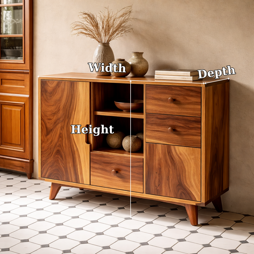 Solid Wood Console Cabinet - Mid-Century Modern Storage with Open Shelves - view 7 of 7