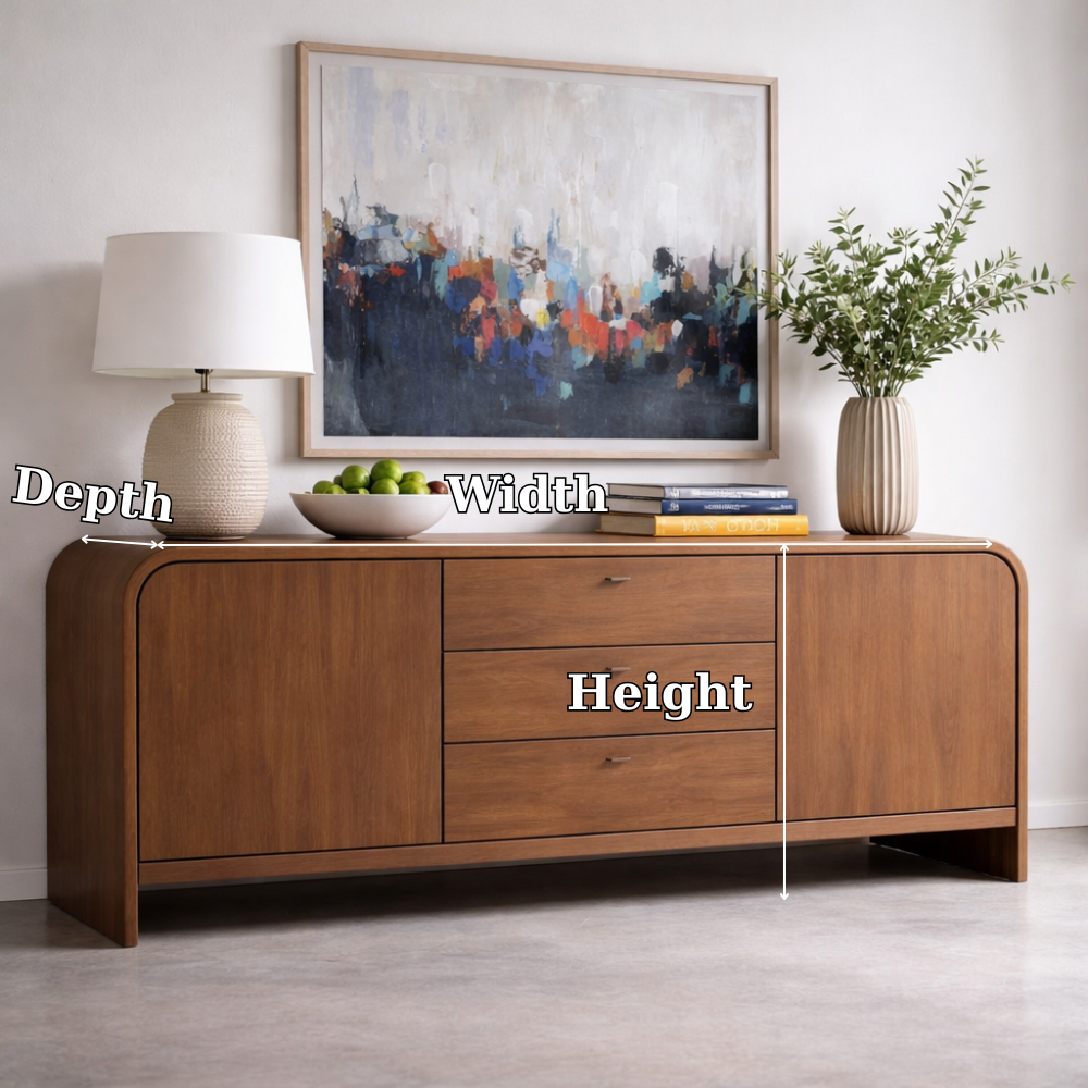 Solid Wood Console Table with Drawers and Cabinets – Modern Walnut Sideboard - view 7 of 7