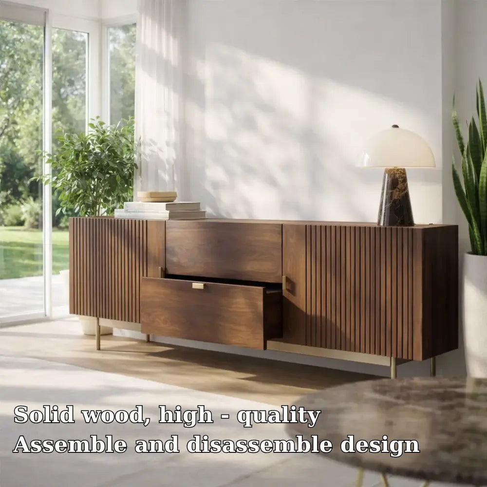 Modern Console Table with Fluted Doors & Center Drawer - view 5 of 7