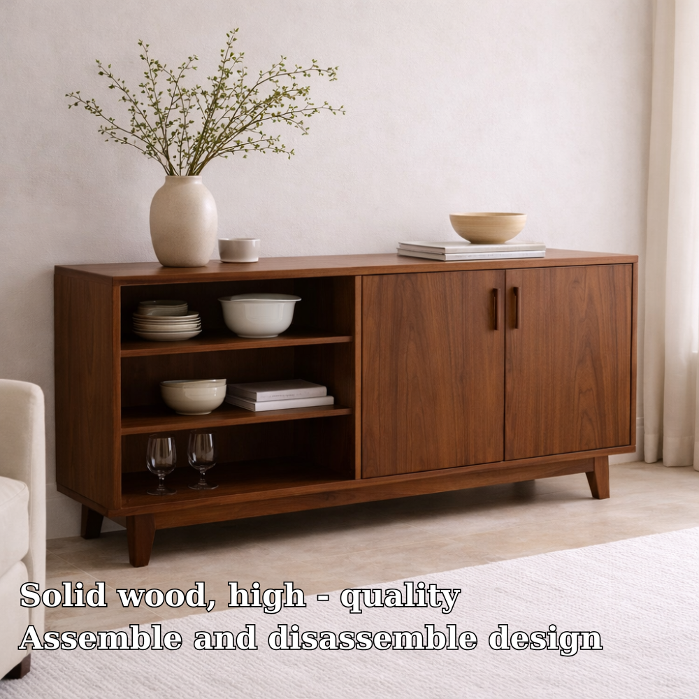 Modern Solid Wood Sideboard Console Cabinet with Open Shelf and Doors - view 5 of 7
