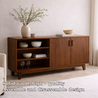 Modern Solid Wood Sideboard Console Cabinet with Open Shelf and Doors - view 5 of 7