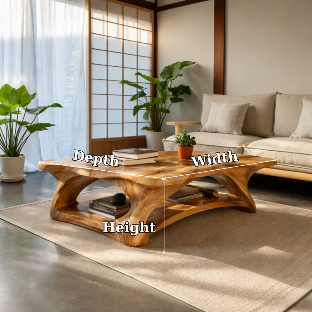 Solid Wood Coffee Table with Sculpted Organic Design – Modern Living Room Furniture - view 6 of 7