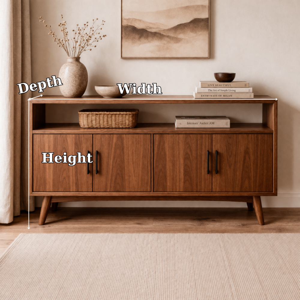 Solid Wood Console Cabinet with Open Shelf and 4 Doors – Modern Storage Sideboard - view 7 of 7