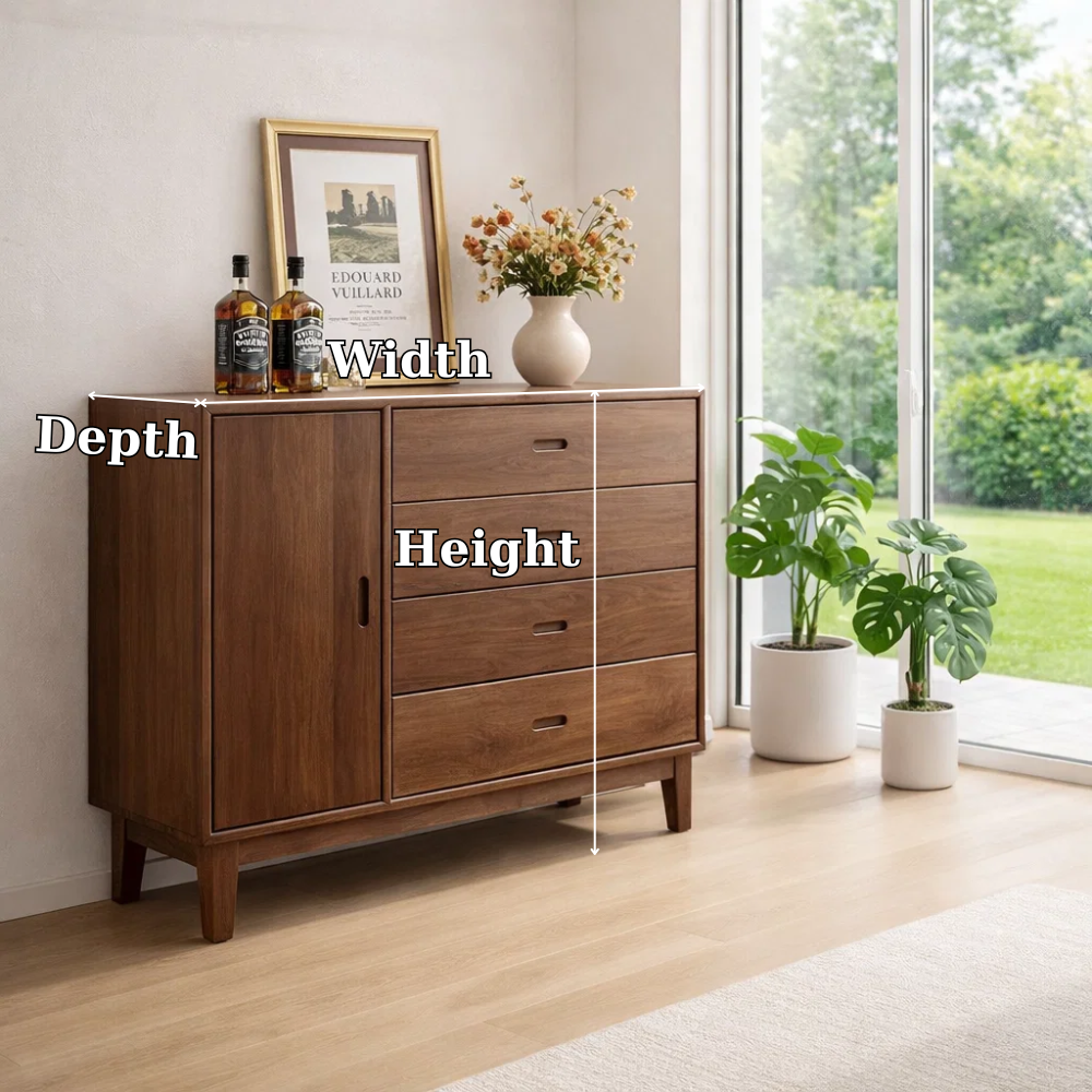 Mid Century Storage Sideboard Cabinet with 4 Drawers and Door – Compact Console - view 7 of 7