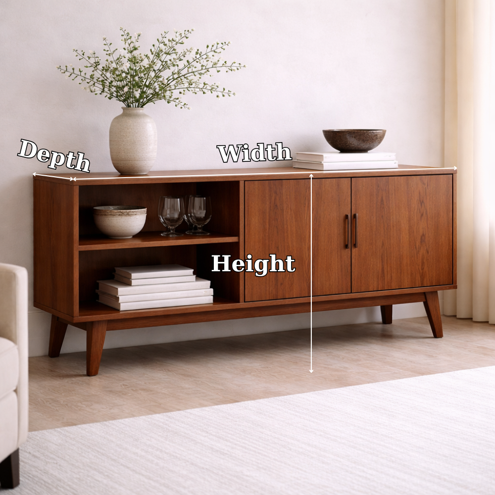 Solid Wood Console Cabinet with Open Shelves and Storage Doors - view 7 of 7
