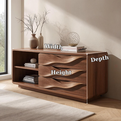Solid Wood Console Table with Wave Drawers and Open Shelf – Modern Entryway Cabinet - view 7 of 7