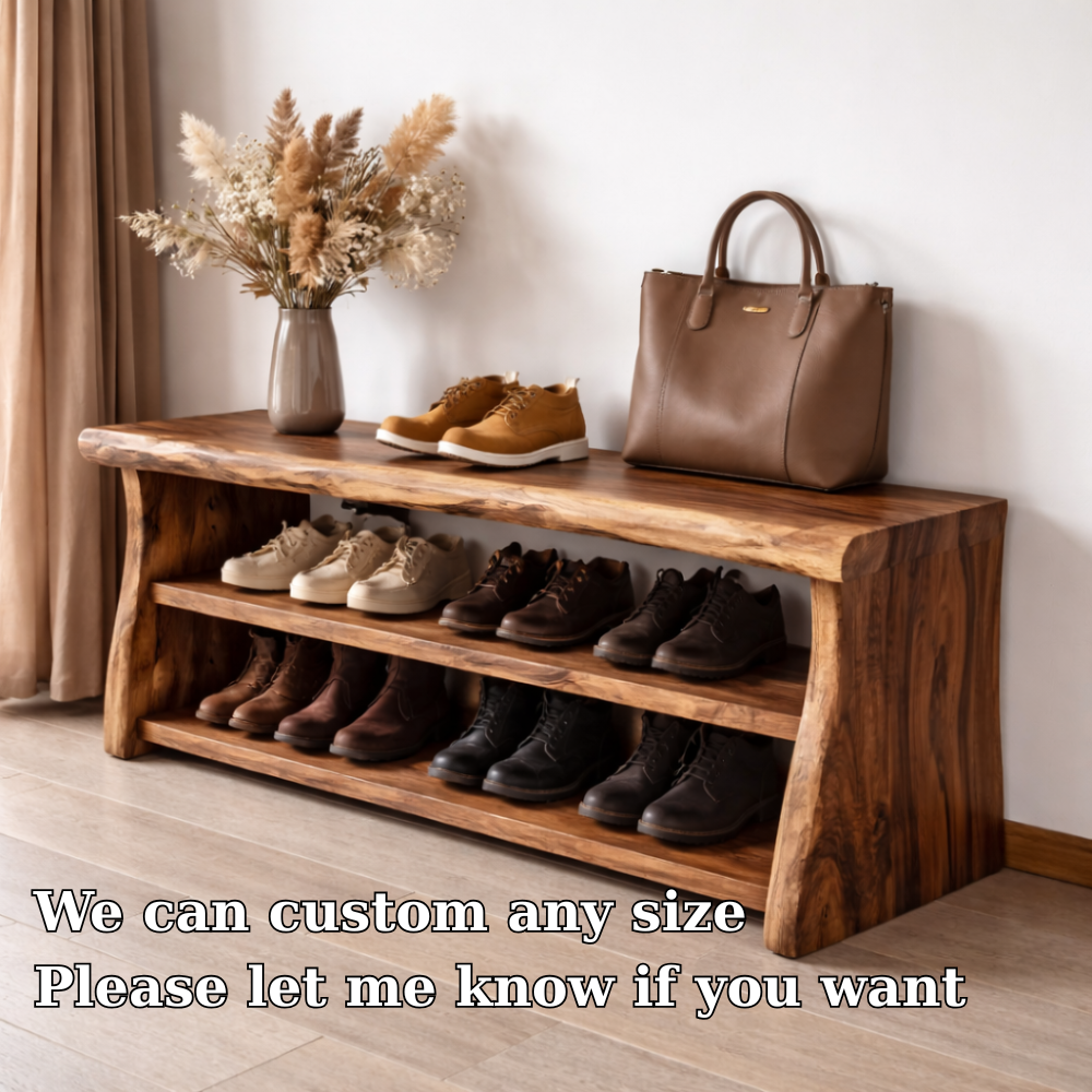 Solid Wood Entryway Bench with Shoe Storage Shelf – Rustic Wooden Shoe Rack Bench - view 6 of 7