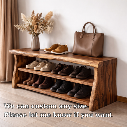Solid Wood Entryway Bench with Shoe Storage Shelf – Rustic Wooden Shoe Rack Bench - view 6 of 7