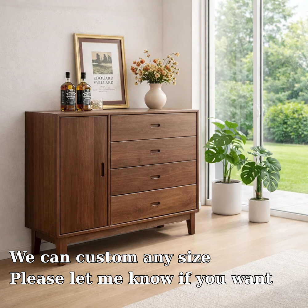 Mid Century Storage Sideboard Cabinet with 4 Drawers and Door – Compact Console - view 6 of 7