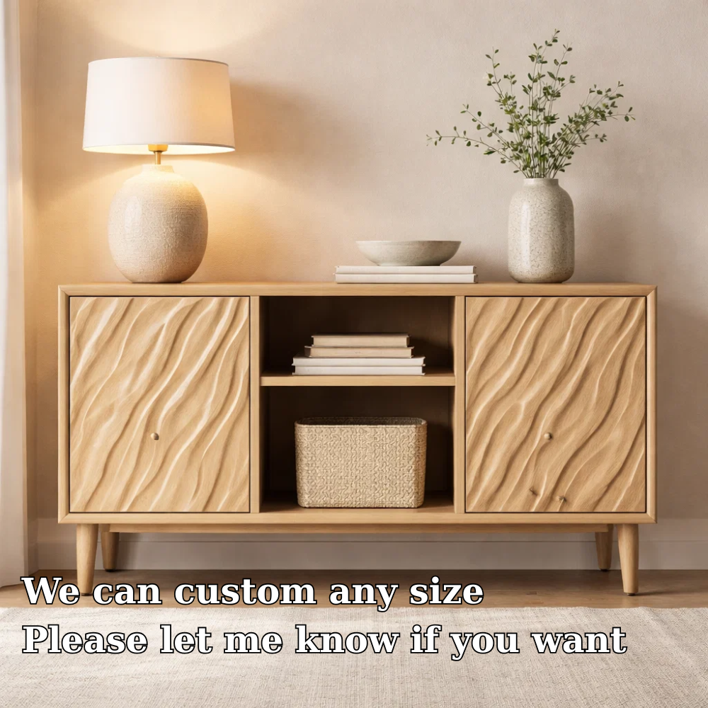 Solid Wood Console Cabinet with Wave Carved Doors & Open Shelf Storage - view 6 of 7