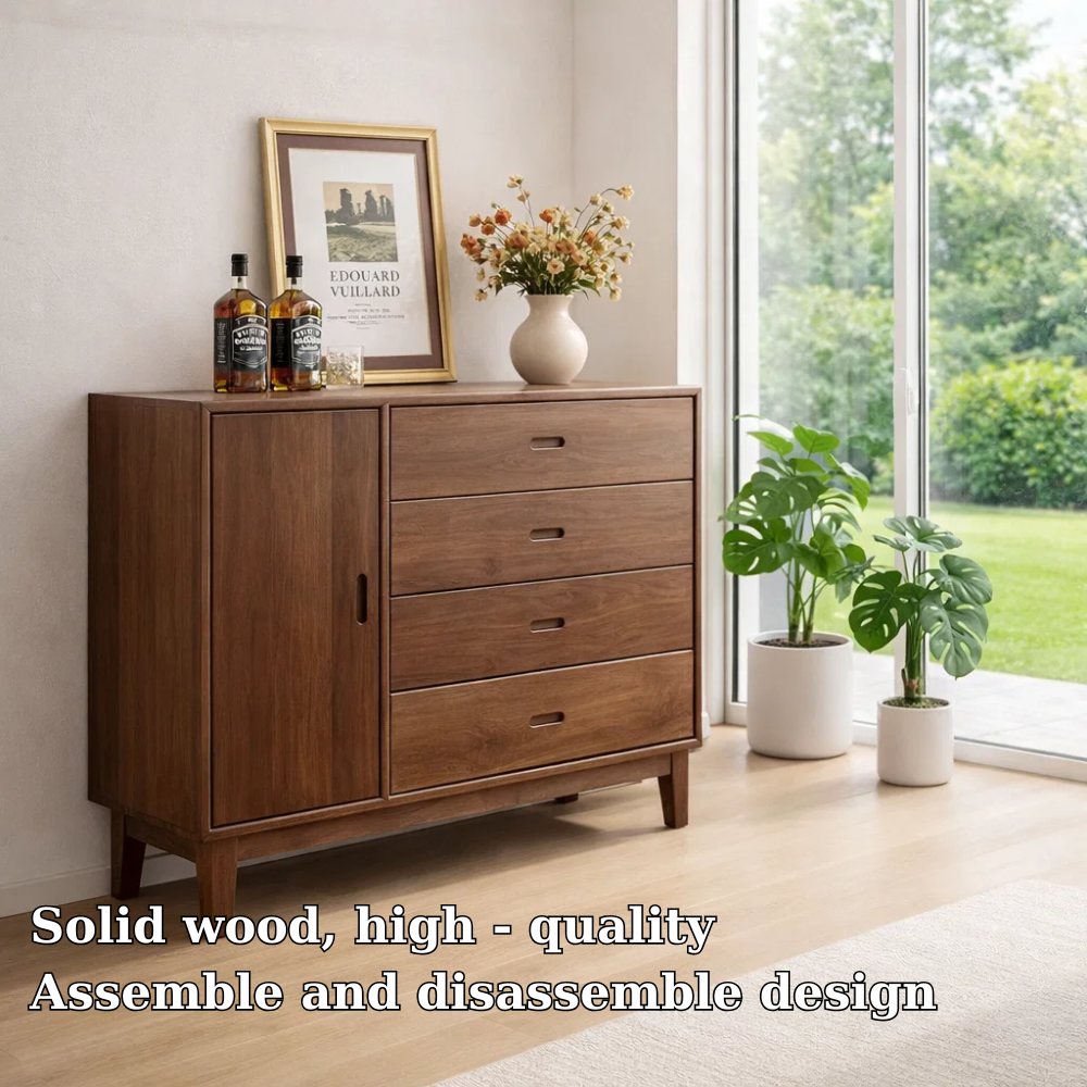 Mid Century Storage Sideboard Cabinet with 4 Drawers and Door – Compact Console - view 5 of 7