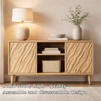 Solid Wood Console Cabinet with Wave Carved Doors & Open Shelf Storage - view 5 of 7