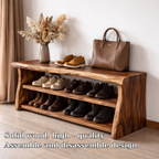 Solid Wood Entryway Bench with Shoe Storage Shelf – Rustic Wooden Shoe Rack Bench - view 5 of 7