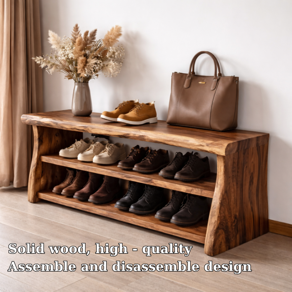 Solid Wood Entryway Bench with Shoe Storage Shelf – Rustic Wooden Shoe Rack Bench - view 5 of 7