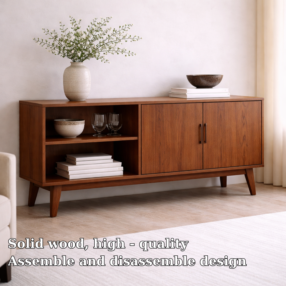 Solid Wood Console Cabinet with Open Shelves and Storage Doors - view 5 of 7