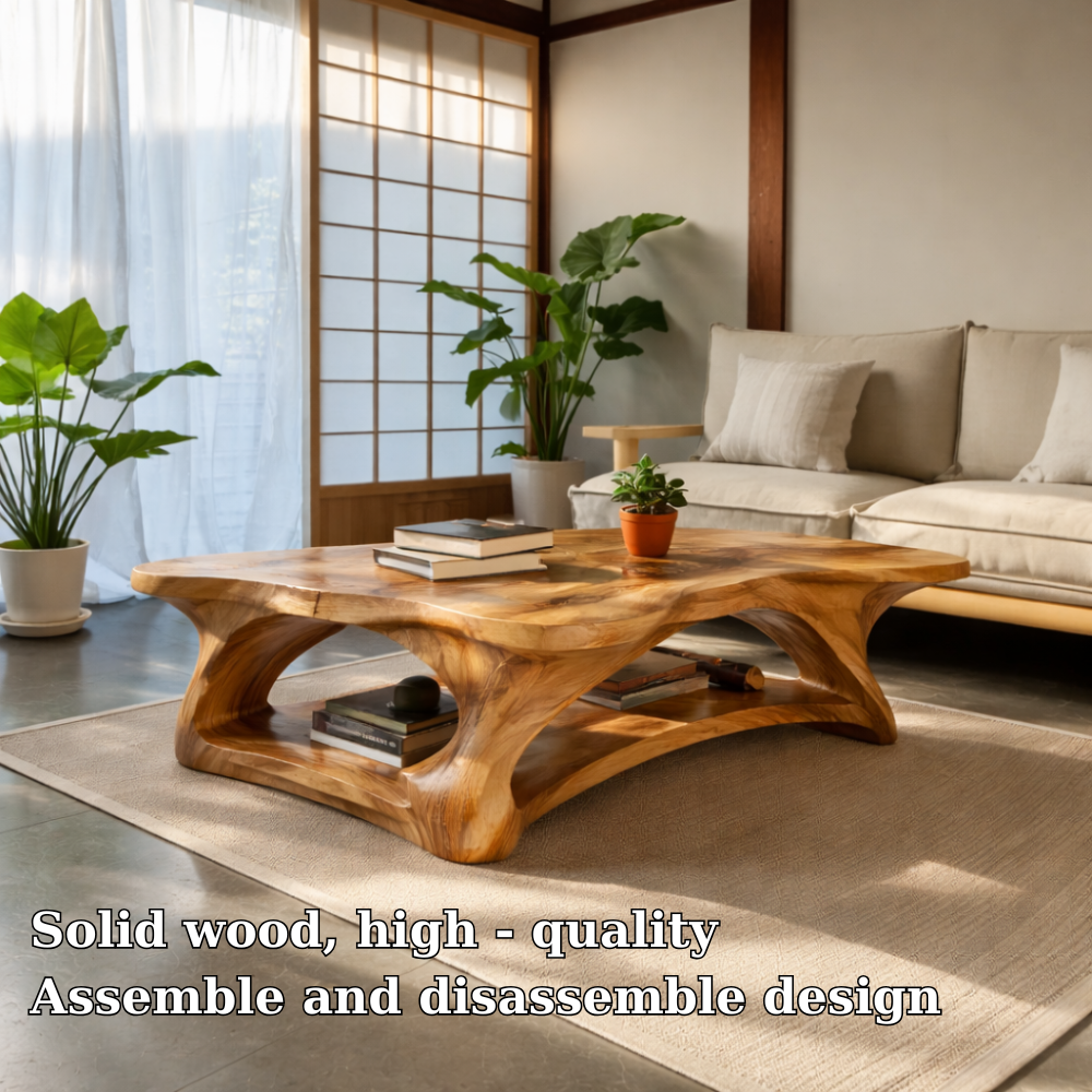 Solid Wood Coffee Table with Sculpted Organic Design – Modern Living Room Furniture - view 5 of 7