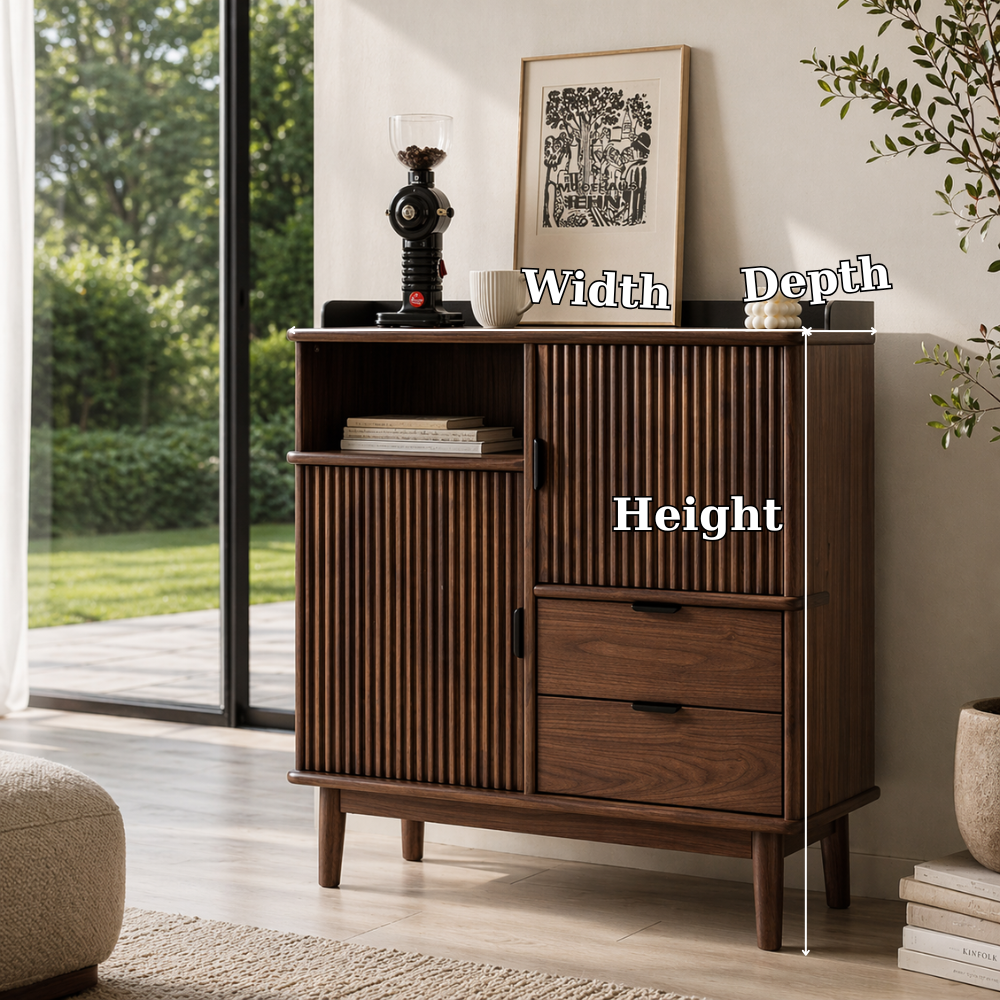 Solid Wood Console Sideboard with Fluted Doors – Mid Century Modern Storage Cabinet - view 7 of 7