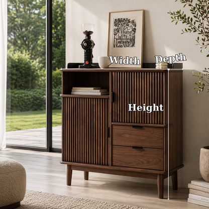 Solid Wood Console Sideboard with Fluted Doors – Mid Century Modern Storage Cabinet - view 7 of 7