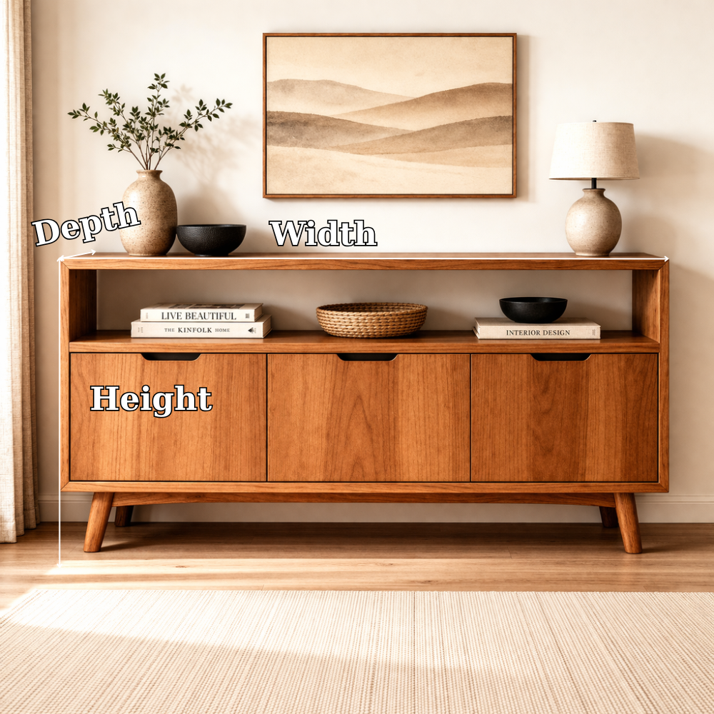 Solid Wood Console Cabinet with Open Shelf and 3 Doors – Modern Entryway Storage - view 7 of 7
