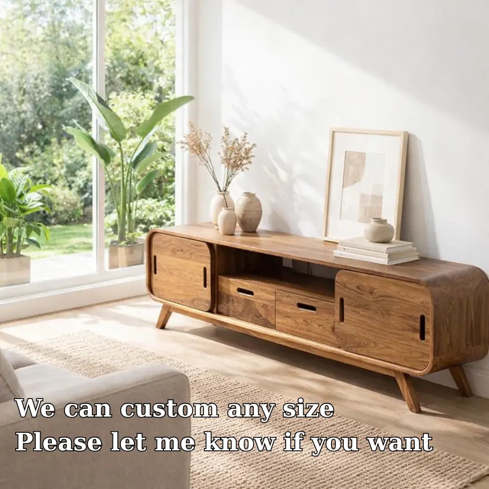 Solid Wood Modern Console Table with Sliding Doors and Open Storage - view 6 of 7