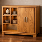 Mid-Century Modern Wood Console Cabinet with Open Shelves - view 1 of 7