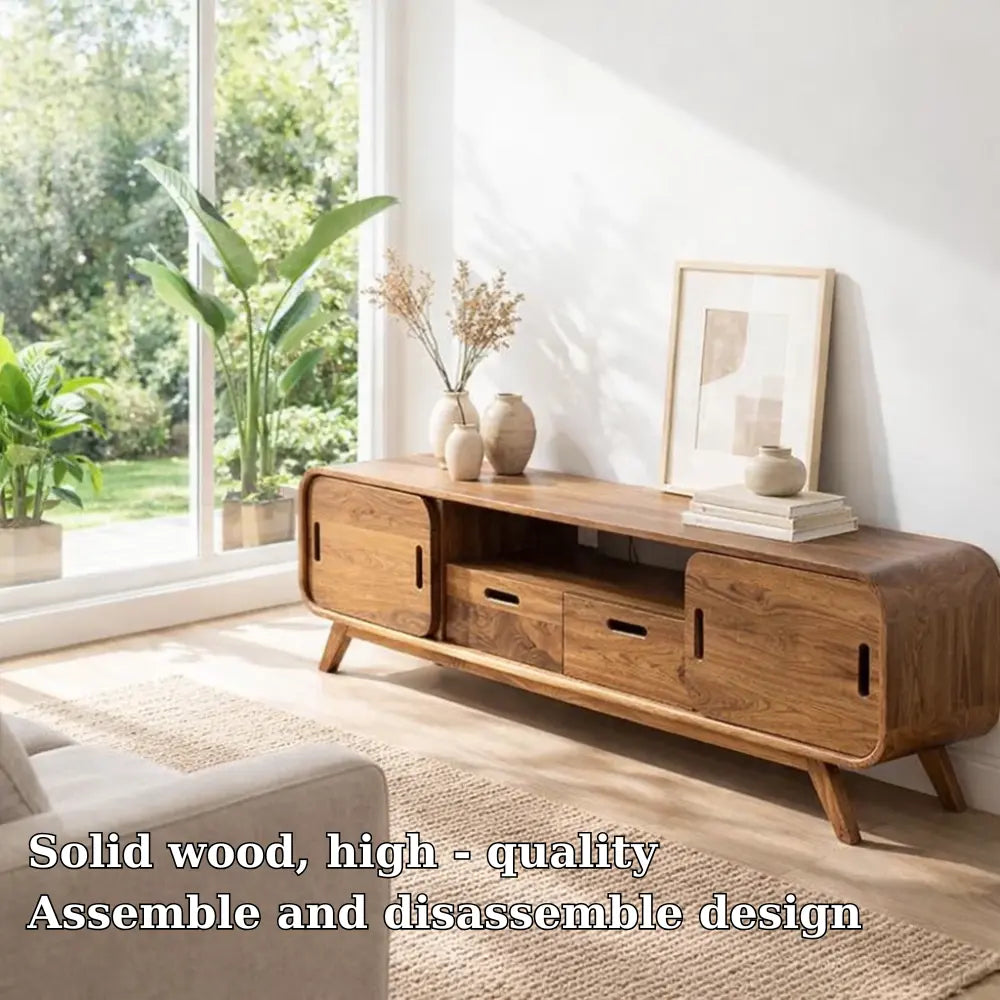 Solid Wood Modern Console Table with Sliding Doors and Open Storage - view 5 of 7