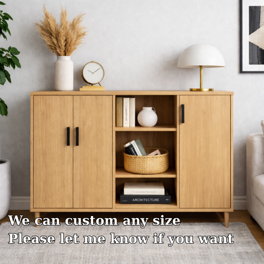 Solid Wood Console Cabinet with Double Doors & Open Shelf Storage – Modern Design - view 6 of 7