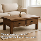 Solid Wood Coffee Table with Drawers Rustic Living Room Storage Coffee Table - view 6 of 7