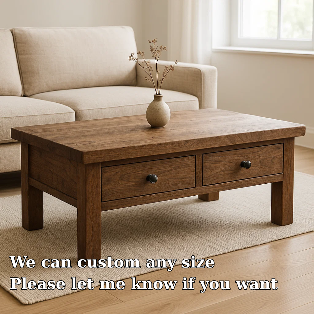 Solid Wood Coffee Table with Drawers Rustic Living Room Storage Coffee Table - view 6 of 7