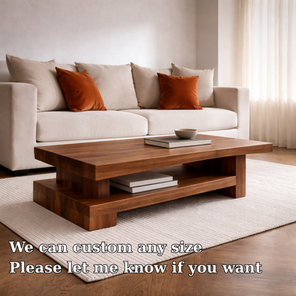 Solid Wood Coffee Table with Modern Block Design – Functional Storage - view 6 of 7