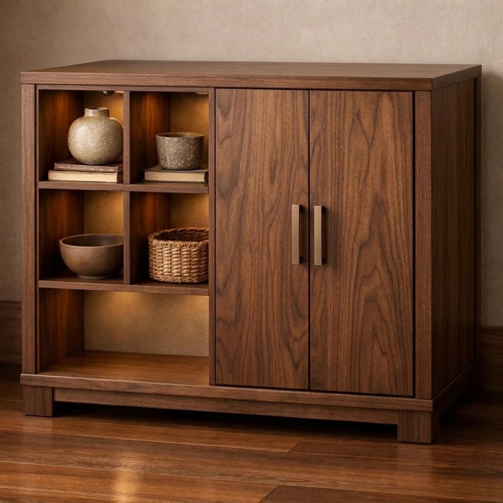 Mid-Century Modern Wood Console Cabinet with Open Shelves - view 2 of 7